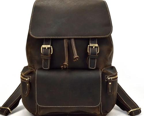 Cool Leather Black Coffee Mens Satchel Backpacks Travel Backpack 14inch Laptop Backpack for Men