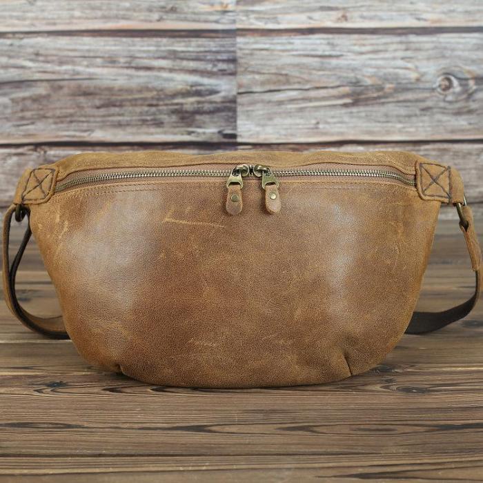Brown Leather Crossbody Fanny Pack Men's Chest Bag Leather Hip Bag Belt Bag Waist Bag For Men