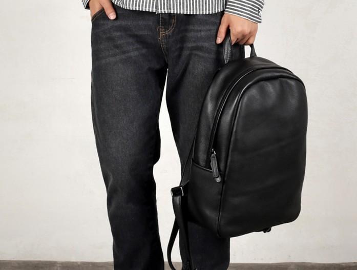 Genuine Leather Mens Cool Backpack Sling Bag Large Black Travel Bag Hiking Bag for men