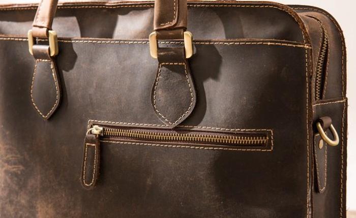 Coffee Leather Mens Briefcase Work Bag Laptop Bag Business Bag for Men