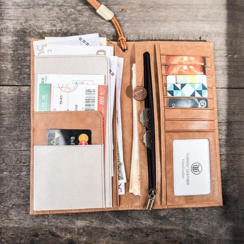 Leather Men Long Wallets for Travel Wallet Bifold Passport Wallet for Men