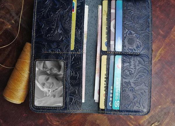Handmade Leather Floral Mens Cool Travel Long Wallet Card Holder Card Slim Clutch Wallets for Men