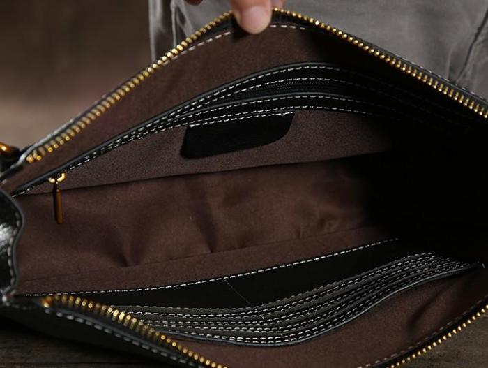 Genuine Leather Mens Clutch Cool Wallet Zipper Clutch Wristlet Bag Wallet for Men