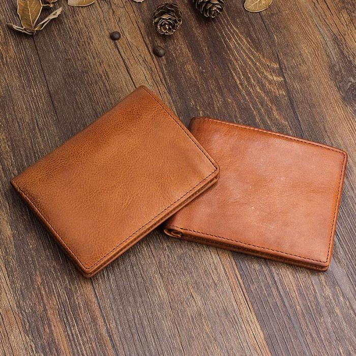 Handmade Leather Mens Cool Slim Leather Wallet Men Small Wallets Bifold for Men