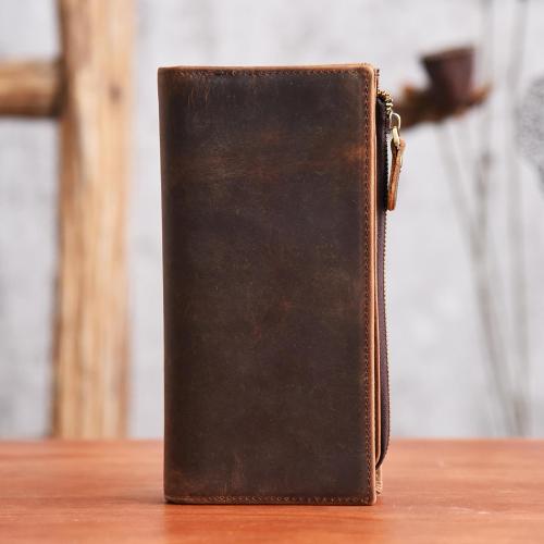 Handmade Leather Mens Cool Long Leather Wallet Cards Clutch Wallet for Men