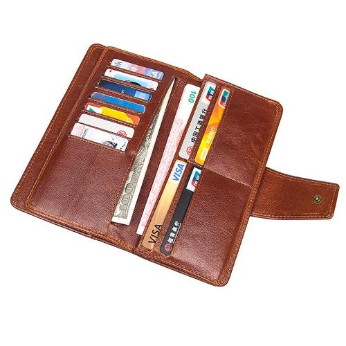 Brown Leather Long Wallet for Men Bifold Long Wallet Brown Multi-Card Wallet For Men