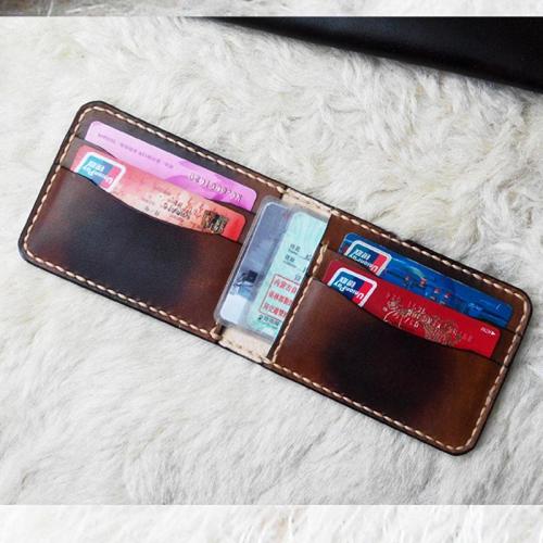 Vintage Leather Mens Slim Coffee Small Wallet Leather Bifold Wallets for Men
