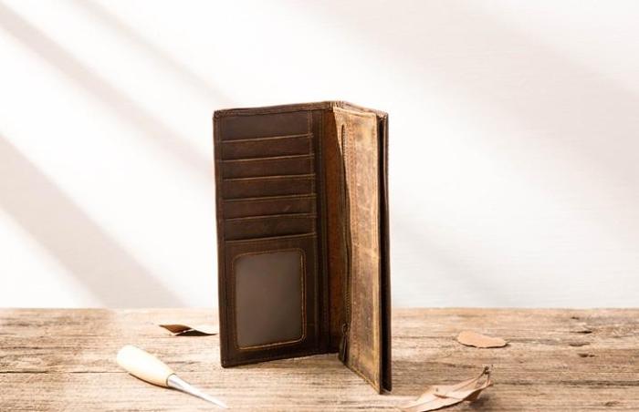 Vintage Slim long Wallets Leather Mens Tan Wallet Long Wallet for Men