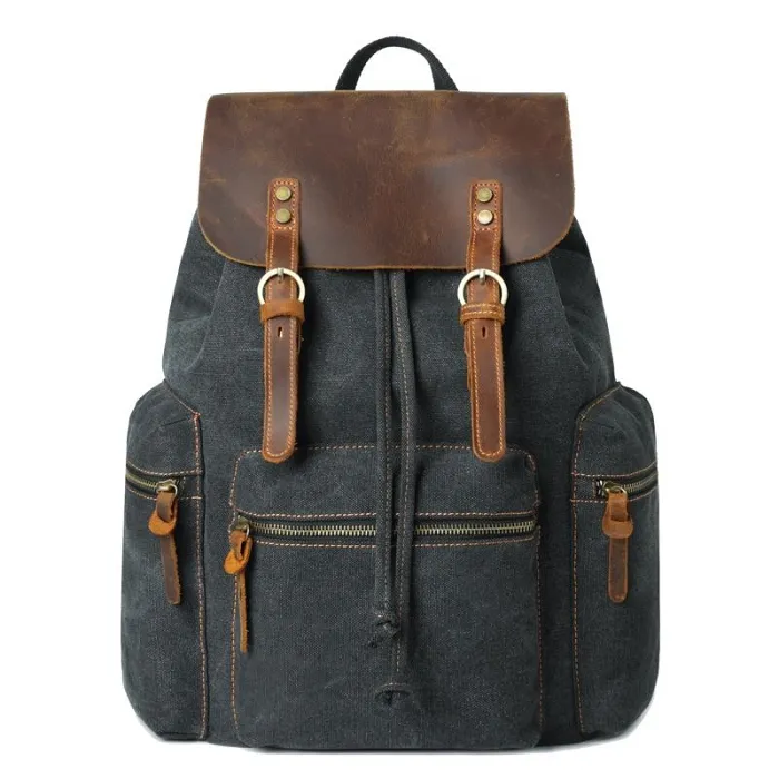 Canvas Leather Women Mens 16 Gray Travel Backpack Brown Computer Bag College Backpack for Men