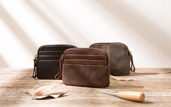 Leather Mens Coin Holders Slim Front Pocket Wallet Change Wallet for Men