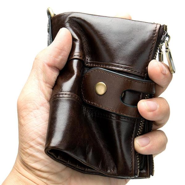 Cool Brown Leather Men's Biker Chain Wallet Black Small Wallet with Chain For Men