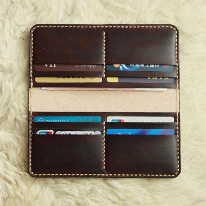 Vintage Leather Coffee Bifold Mens Long Wallet Leather Long Wallets for Men