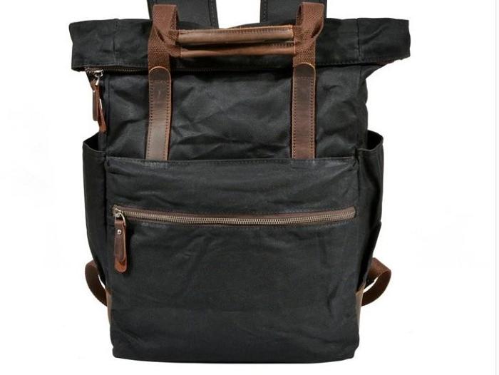 Waxed Canvas Leather Mens Backpack Canvas Travel Backpack Canvas School Backpack for Men