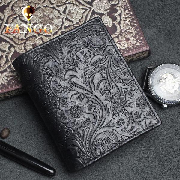 Handmade Leather Floral Mens Cool Slim Leather Wallet Men billfold Wallets Bifold for Men