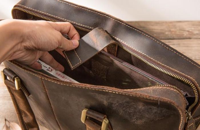 Coffee Leather Mens Briefcase Work Bag Laptop Bag Business Bag for Men