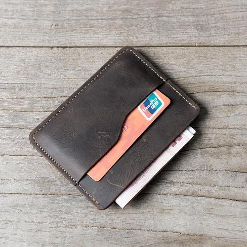 Handmade Leather Mens Cool Short Wallet Card Holder Small Card Slim Wallets for Men