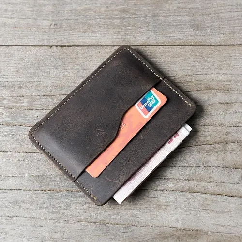 Handmade Leather Mens Cool Short Wallet Card Holder Small Card Slim Wallets for Men