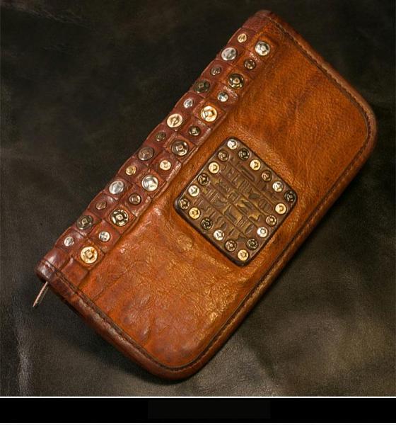 Handmade Leather Mens Chain Biker Wallet Cool Leather Wallet Long Phone Wallets for Men