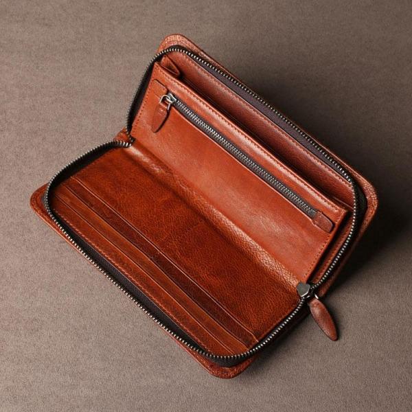 Genuine Leather Mens Cool Long Leather Wallet Cards Phone Zipper Clutch Wristlet Wallet for Men