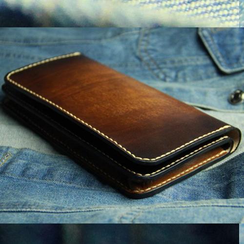 Coffee Vintage Leather Bifold Mens Large Long Wallet Leather Long Wallets for Men