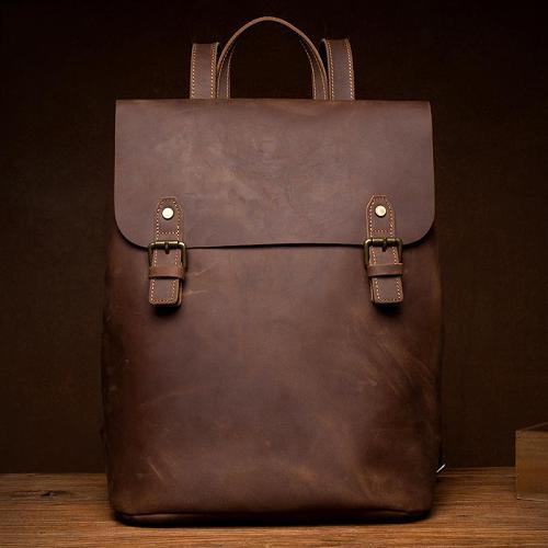 Fashion Black Mens Leather 15inchs Computer Backpack Brown Travel Backpacks School Backpack for men