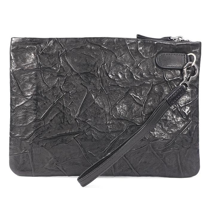 Handmade Leather Mens Black Cool Long Wallet Wirstlet Bag Ultra Thin Clutch Wallet for Men