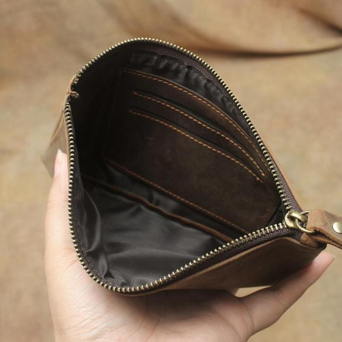 Retro MENS LEATHER SLIM ZIPPER CLUTCH WALLET PURSE BAG CLUTCH BAG FOR MEN