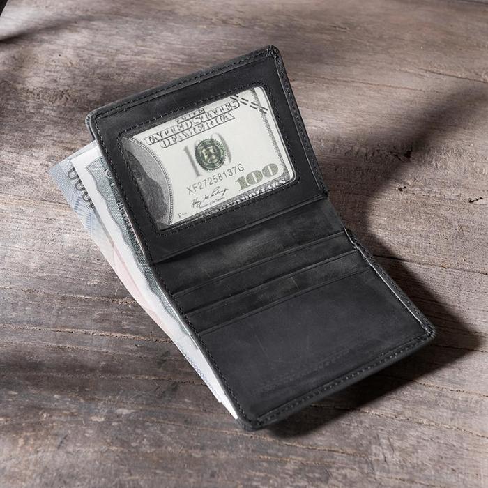 Handmade Leather Mens Cool Slim Leather Wallet Men Small Wallets Bifold for Men