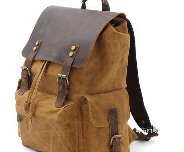 Waxed Canvas Leather Mens Hiking Backpacks Canvas Travel Backpack School Backpack for Men