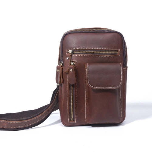 Genuine Leather Mens Cool Chest Bag Sling Bag Crossbody Bag Travel Bag Hiking Bag for men