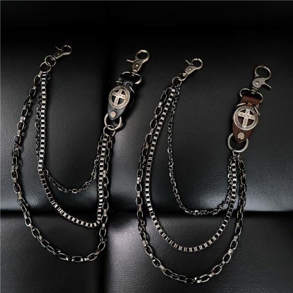 Cool Men's Cross Three Layer Wallet Chain Pants Chain Punk Biker Wallet Chain For Men