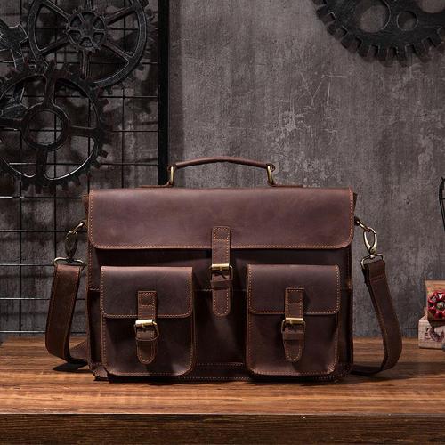 Cool Coffee Leather Mens Briefcase 14inch Laptop Bag Work Handbag Business Bag for Men