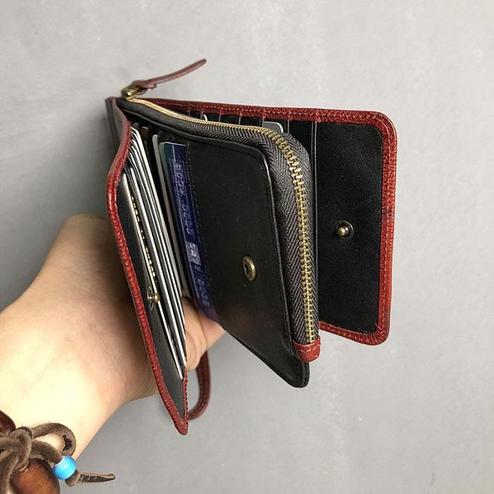 Genuine Leather Mens Cool Long Leather Wallet Cards Phone Zipper Clutch Wristlet Wallet for Men