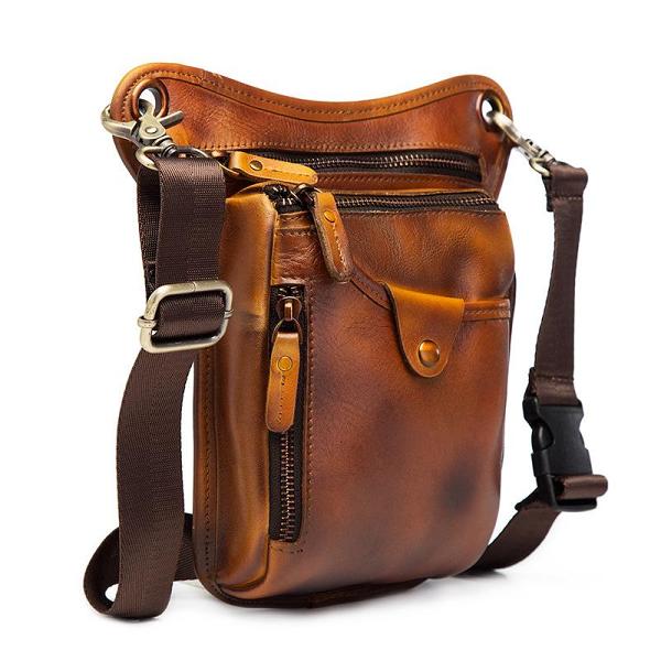 Cool Leather Men's Belt Pouch Waist Bag Small Side Bag Drop Leg Bag For Men