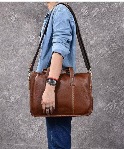 Handmade Leather Mens 13 Black Laptop Briefcase Business Brown Briefcase For Men