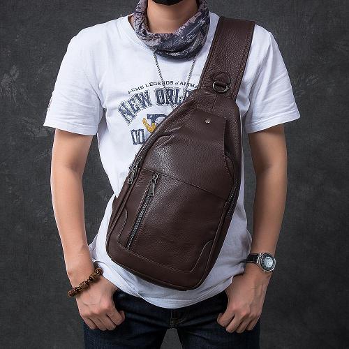 Cool Leather Mens 10 Black Sling Bag Chest Bag One Shoulder Backpack for Men