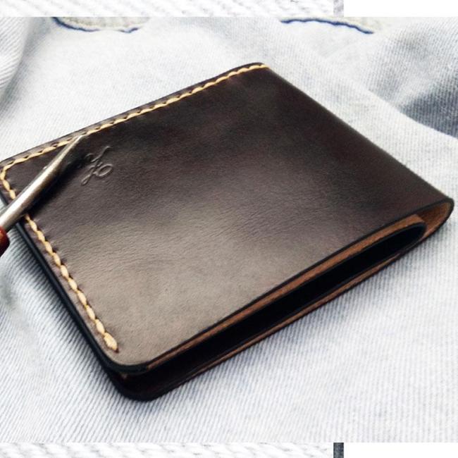 Leather Mens Slim Coffee Front Pocket Bifold Small Wallets Card Wallet for Men