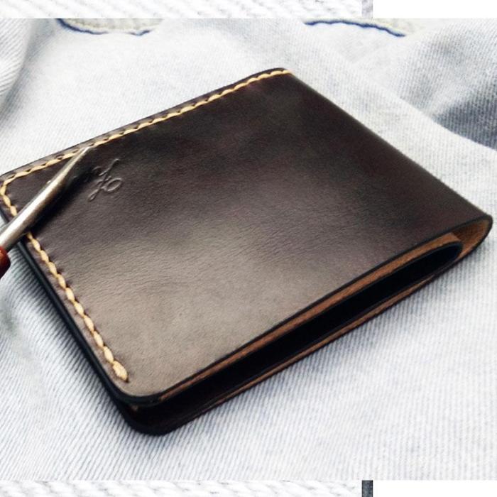 Leather Mens Slim Coffee Front Pocket Bifold Small Wallets Card Wallet for Men