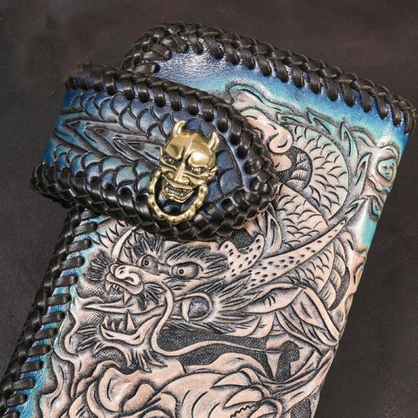 Handmade Leather Skull Punk Mens Chain Biker Wallet Cool Leather Wallet Long Wallets for Men