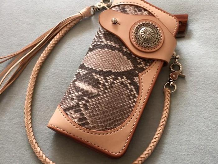 Handmade Leather Biker Wallet Mens Cool Chain Wallet Trucker Wallet with Chain