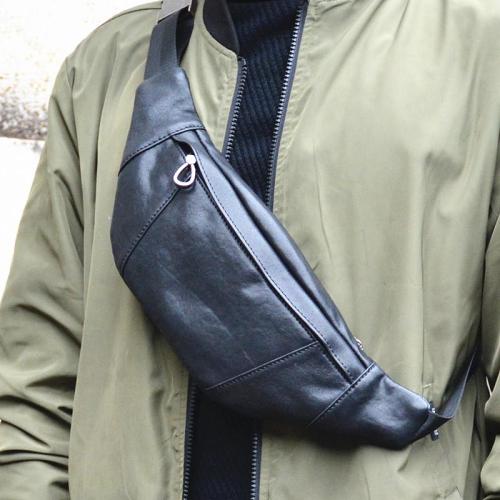 Small Black Leather Fanny Pack Men's Leather Chest Bag Black Leather Hip Bag Small Waist Bags For Men