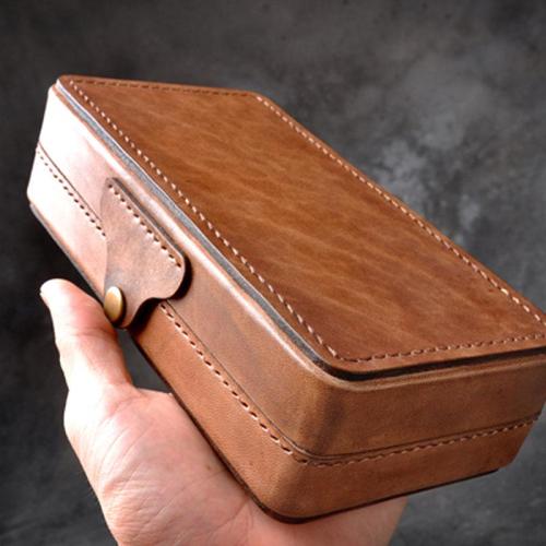 Handmade Leather Mens Box Wallet Wristlet Clutch Wallet Cigarette Box for Men