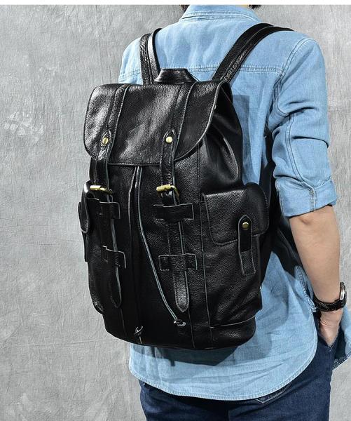 Black Leather Mens 15 Laptop Backpack Hiking Backpack Travel Backpack College Backpack for Men