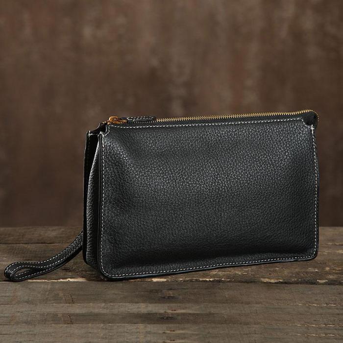 Genuine Leather Mens Clutch Cool Wallet Zipper Clutch Wristlet Bag Wallet for Men