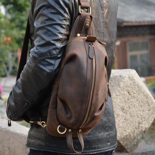 COOL LEATHER MENS SLING BAG SLING Shoulder BAG Chest Bags FOR MEN