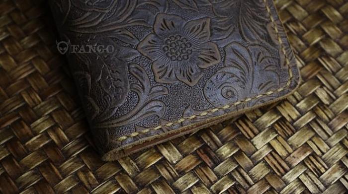 Handmade Leather Floral Mens Cool Travel Long Wallet Card Holder Card Slim Clutch Wallets for Men