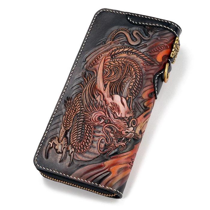 Handmade Leather Acalanatha Mens Chain Biker Wallet Cool Leather Wallet With Chain Wallets for Men