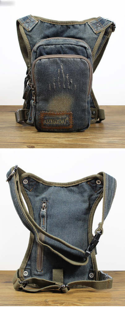 Mens Denim Thigh Bag Fanny Pack for Men Drop Leg Bag Blue Jean Waist Bag