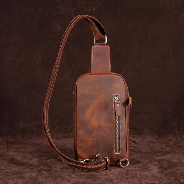 Casual Leather Chest Bag Sling Bag Crossbody Sling Bag Hiking Sling Bag For Men