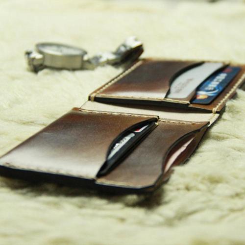 Coffee Vintage Leather Mens Slim Small Wallet Leather Bifold Wallets for Men